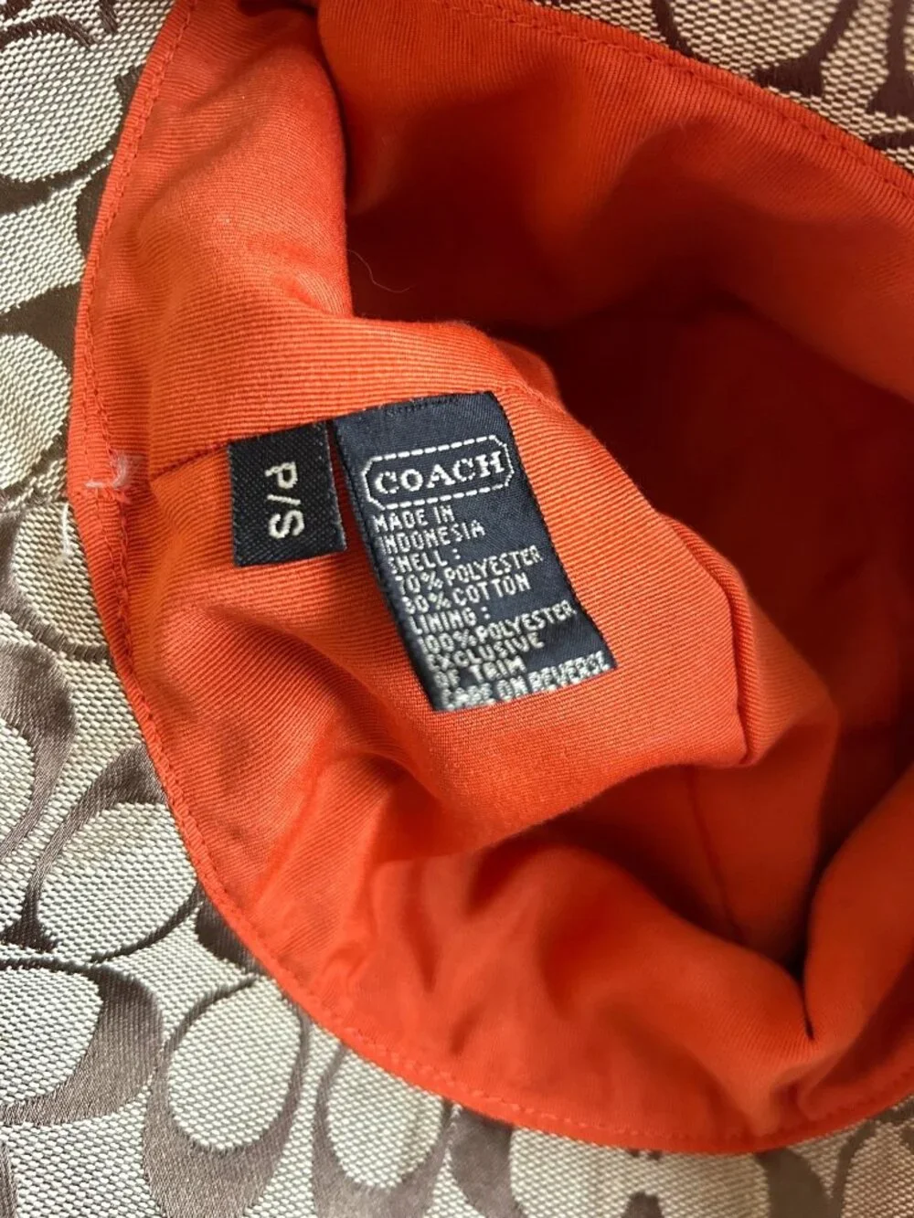 Coach Y2K Unisex Small Tan Signature Pattern Bucket Hat With Leather Trim